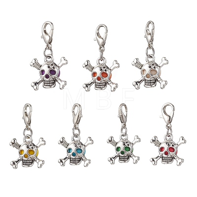 Alloy Skull & Round Synthetic Turquoise Pendant Decorations HJEW-JM04121-1