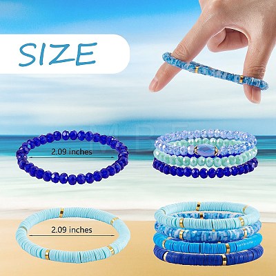 7Pcs 7 Style Handmade Polymer Clay Heishi Surfer Stretch Bracelets Set BJEW-SW00073-06-1