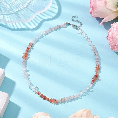 Natural Carnelian & Rose Quartz & Quartz Crystal Chip Beaded Necklaces NJEW-JN05099-03-1