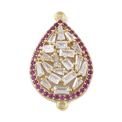 Rack Plating Brass Orchid & Clear Cubic Zirconia Teardrop Connector Charms KK-A234-073G-1