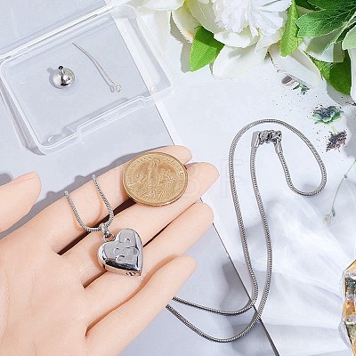 1Pc Stainless Steel Paw Print Heart Urn Ashes Pendant Necklaces NJEW-CN0001-15P-1