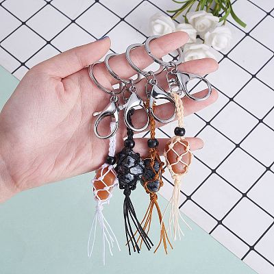 4Pcs  4 Colors Macrame Fringe Braided Keychain AJEW-SW00014-01-1