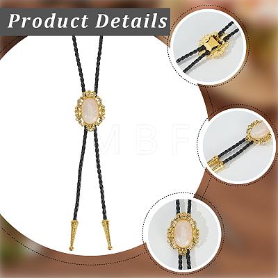 Natural Rose Quartz with PU Leather Lariat Necklace NJEW-WH20010-02D-1