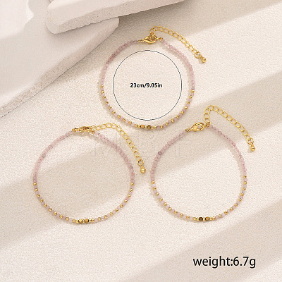 3Pcs Natural Rose Quartz Round Bead Bracelets for Women IA7315-2-1