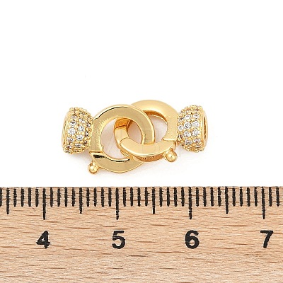 Brass Micro Pave Clear Cubic Zirconia Fold Oval Clasps KK-P302-10G-1