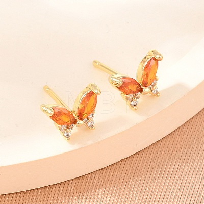 Brass Micro Pave Cubic Zirconia Stud Earrings for Women KK-A305-06G-05-1