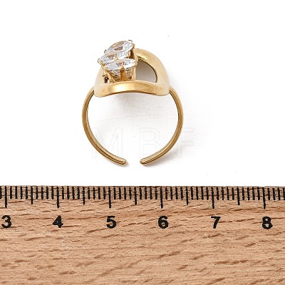 304 Stainless Steel Micro Pave Cubic Zirconia Open Cuff Rings for Women RJEW-K258-12A-G-1