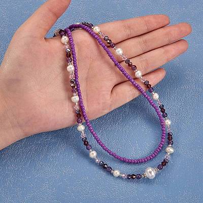 Glass Seed Beaded Necklaces Set NJEW-SW00006-05-1
