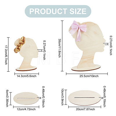 2 Sizes Hair Bun Girl Wooden Head Child Silhouette Stands ODIS-WH0030-15E-1