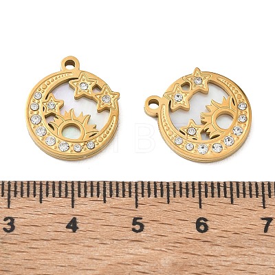 304 Stainless Steel & Natural Shell & Rhinestone Pendants SA-CBA49D2-06G-01-1
