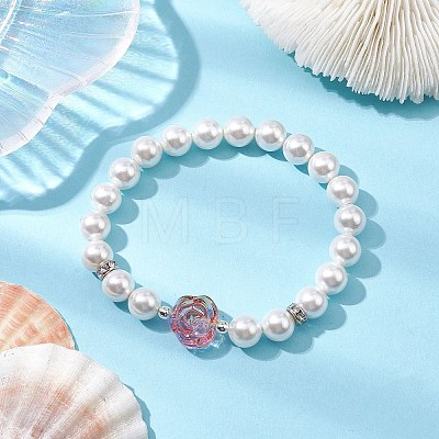 8mm Round Shell Pearl Beaded Stretch Bracelets BJEW-JB10712-1