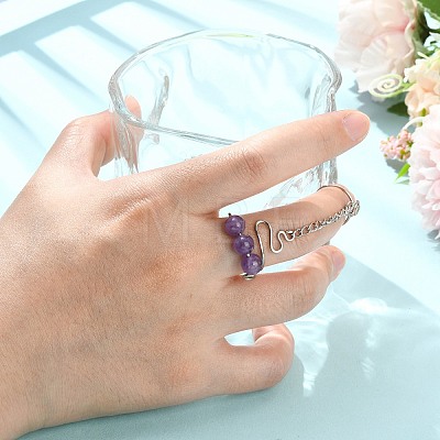 Natural Gemstone Cuff Rings RJEW-JR01072-1