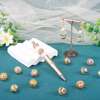 15Pcs Brass Enamel Beads KK-TA0009-20G-1