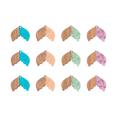 Transparent Resin & Walnut Wood Pendants RESI-CJ0001-68-1