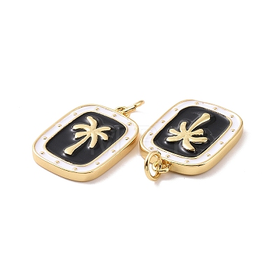 Rectangle with Coconut Tree Pattern Brass Enamel Pendants KK-G435-21G-1