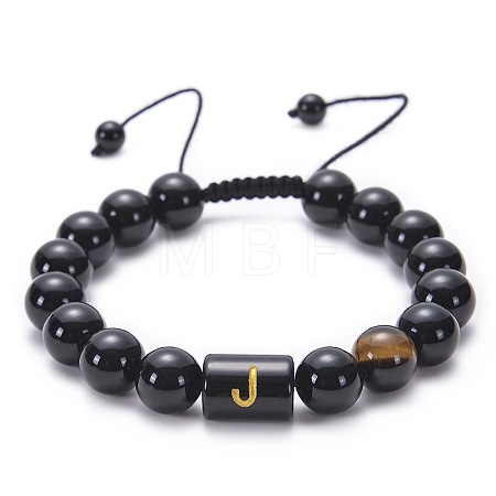 Natural Black Agate & Tiger Eye Round Beaded Adjustable Bracelets HL8029-10-1