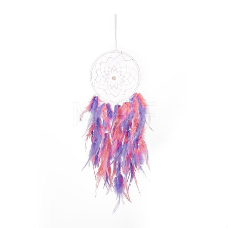Iron Woven Web/Net with Feather Pendant Decorations AJEW-B017-09-1