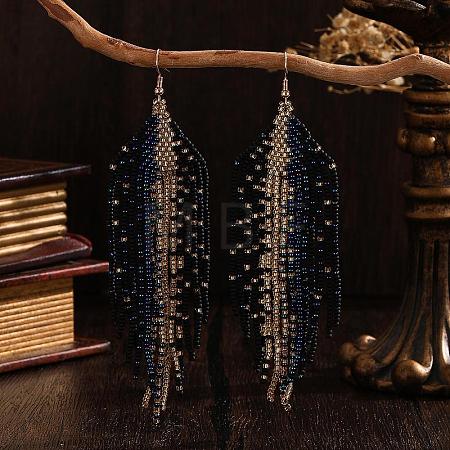 Bohemian Handmade Glass Seed Beads Tassel Dangle Earrings ZR0376-1