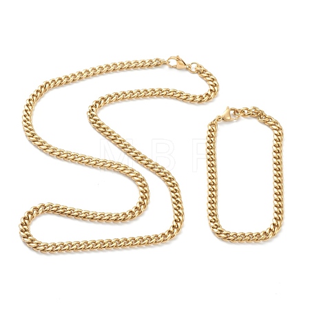 Ion Plating(IP) 304 Stainless Steel Cuban Link Chain Bracelets & Necklaces Jewelry Sets SJEW-B019-03A-G-1