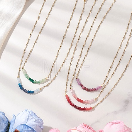 Dyed Natural Malaysia Jade Faceted Rondelle Beaded 304 Stainless Steel Satellite Chain Necklaces for Women NJEW-JN05783-1