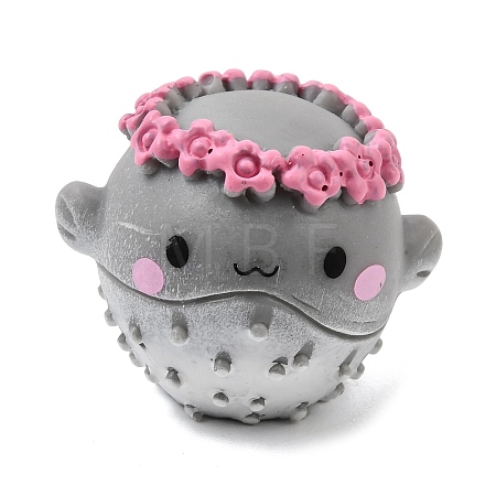 Sea Animals Opaque Resin Pufferfish with Flower Crown Figurine RE-CBA1AA1-03G-1