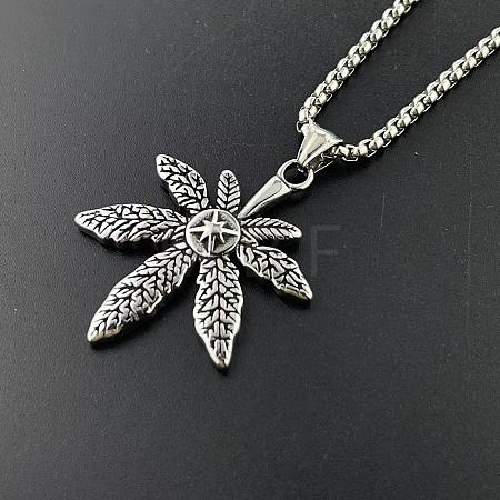 Retro Rock Punk Men's Maple Leaf 304 Stainless Steel Pendant Necklaces DF8186-1