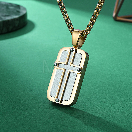 304 Stainless Steel Dog Tag Cross Pendant Necklaces for Men WG6920A-01-1