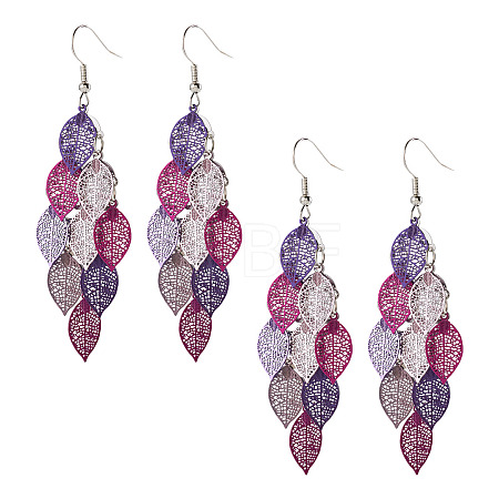 2 Pairs 430 Stainless Steel Leaf Dangle Earrings EJEW-TA0001-83E-1