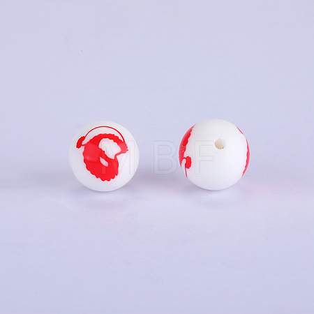 Printed Round Silicone Focal Beads SI-JX0056A-218-1