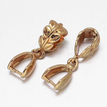 Leaf Rack Plating Brass Pendant Pinch Bails KK-E738-18G-1