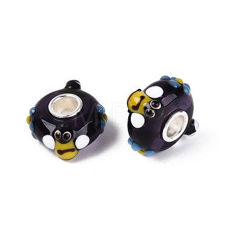 3D Lampwork & Brass Core European Beads LAMP-Q042-01B-1