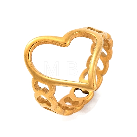 Ion Plating(IP) 304 Stainless Steel Hollow Heart Open Cuff Finger Rings for Women RJEW-S414-15B-G-1