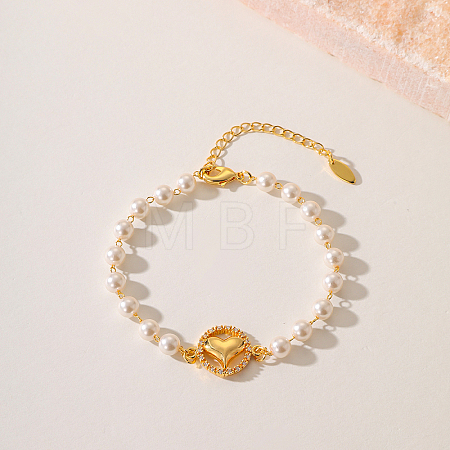 Fashionable Heart Brass Crystal Rhinestone & Imitation Pearl Braided Bead Bracelets for Women DV0214-4-1