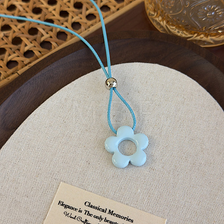 Alloy Flower Pendant Adjustable Waxed Cord Long Necklaces for Women WG0DEE3-01-1