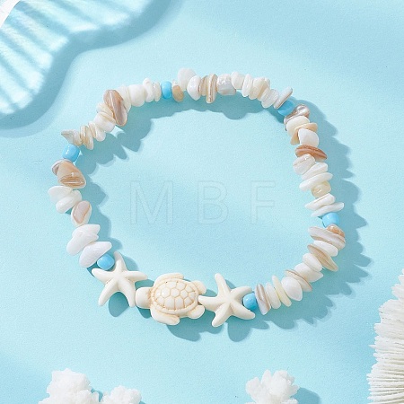 Natural Shell & Synthetic Turquoise Beads Bracelets BJEW-JB13234-1