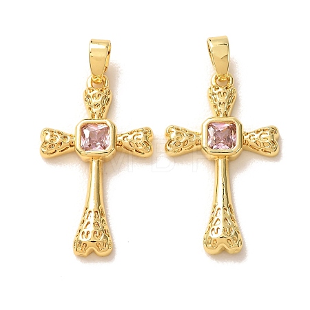 Brass Micro Pave Pink Cubic Zirconia Pendants CU-CBA9AB3-37G-1