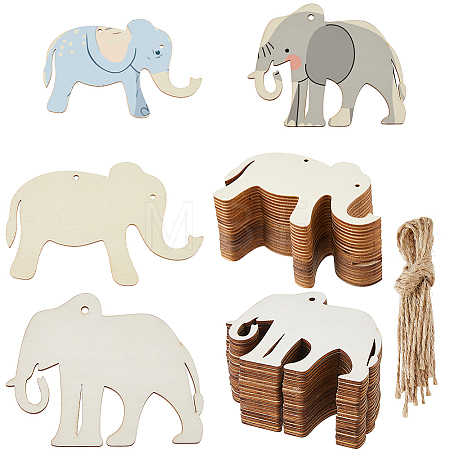 40Pcs Unfinished Blank Wooden Elephant Pendants Set for Painting Arts WOCR-FH0001-01-1