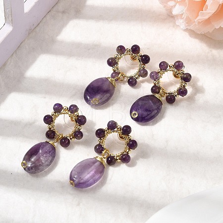 Natural Amethyst Dangle Stud Earrings EJEW-G454-01G-08-1