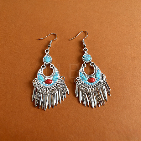 Ethnic Style Alloy & Resin Tassel Chandelier Earrings for Women WG9E5ED-01-1