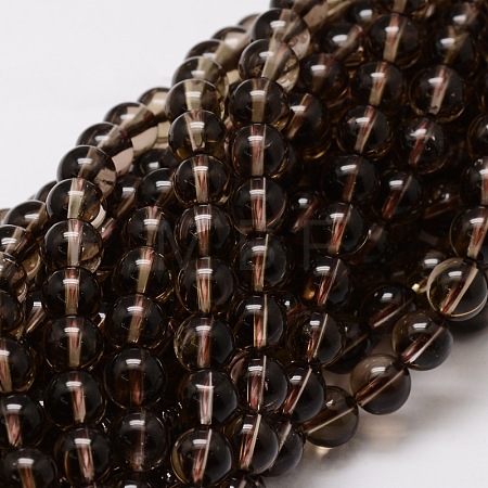 Natural Smoky Quartz Round Beads Strands X-G-E329-8mm-38-1