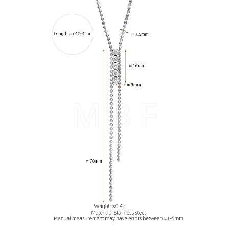 304 Stainless Steel Pave Clear Cubic Zirconia Tassel Y Necklaces for Women WG80101-02-1