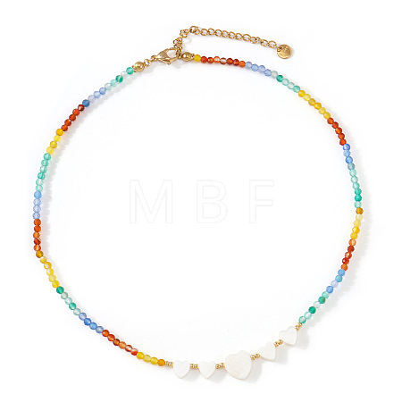 Summer Beach Rainbow Natural Stone and Heart Shell Beaded Necklaces GB7102-2-1