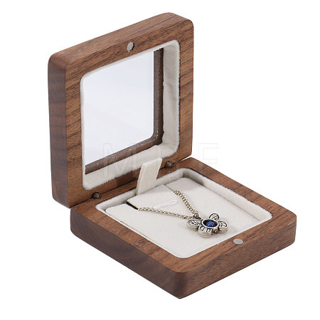Wood Badge Storage Boxes with Visible Window and Magnetic Lid CON-WH0107-101A-1