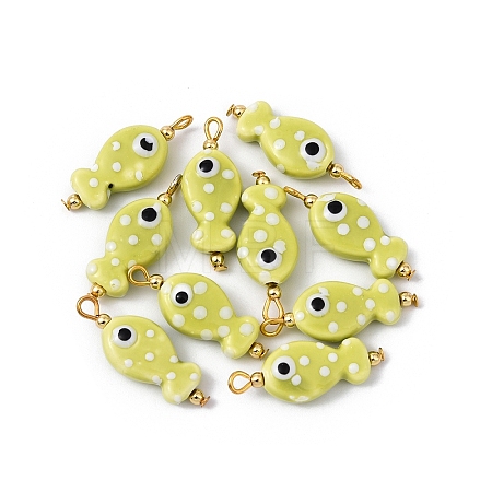 10Pcs Hand Painted Polka Dot Fish Porcelain Pendants PALLOY-YW00115-01-1
