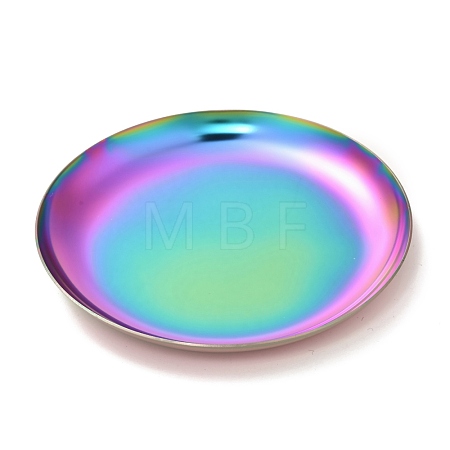 Flat Round 430 Stainless Steel Jewelry Display Plate STAS-P289-01MC-1