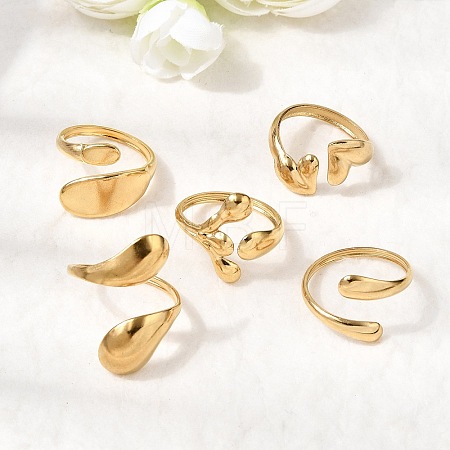 5Pcs 304 Stainless Steel Open Cuff Rings for Women RJEW-K313-03G-1
