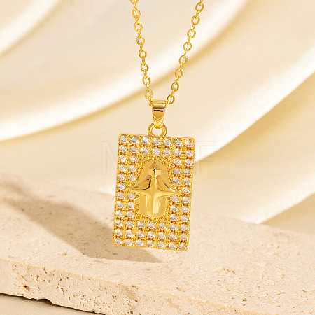 Religion Brass Micro Pave Clear Cubic Zirconia Dog Tag Pendant Necklaces WG1450D-02-1