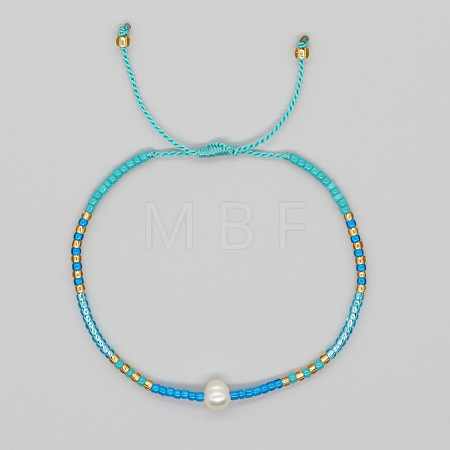 Bohemian Style Glass Seed Bead & Imitation Pearl Beads Braided Bead Bracelets JJ7327-3-1