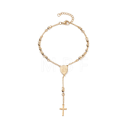 Rosary Bead Bracelets with Cross LS-BJEW-E282-02G-1