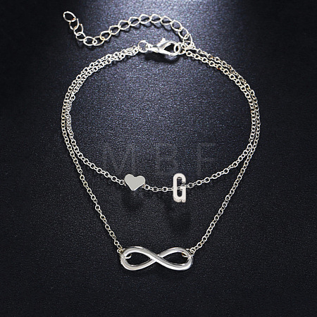 Alloy Infinity Heart Initial Charm Double Layer Anklets for Women FS-WG74AE6-07-1